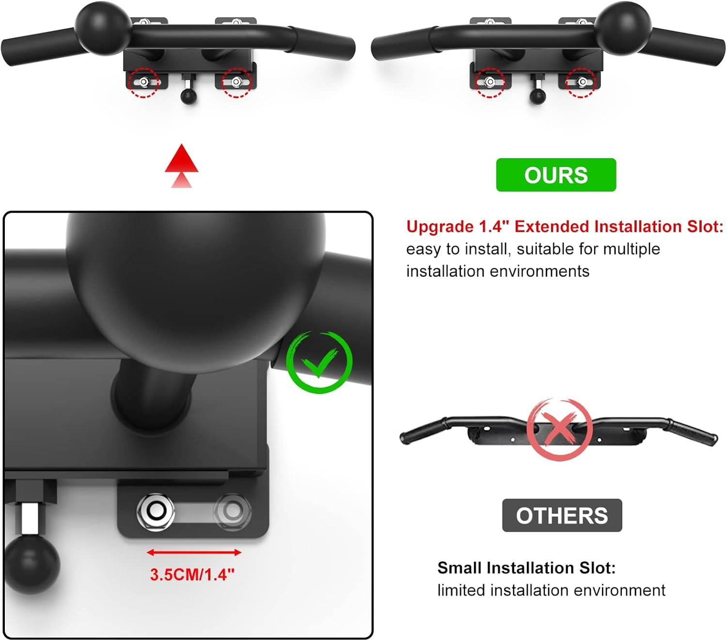 ONETWOFIT Wall Mounted Pull Up Bar, Adjustable Wall Mount Chin Up Bar with 2 Ball Grips Strength Training Equipment, Multifunctional Exercise Bars Trainer for Indoor Outdoor Home Garage - Image 3