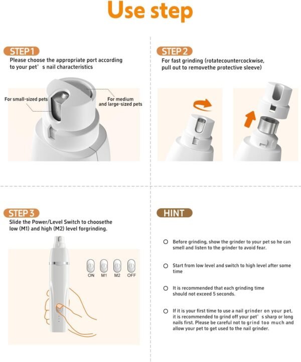 Dogs Hair Clippers Grooming Kit with Nail Grinder, 4 in 1 Cordless Electric Trimmer for Dogs Cat Low Noise USB Rechargeable, Pet Clippers Grooming Paws, Eyes, Ears, Face,Nail, Matted Hair - Image 10