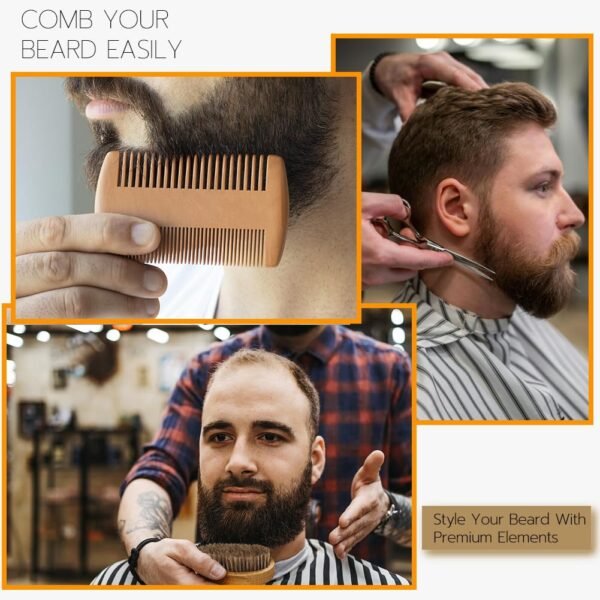 Hair Dough Beard Brush & Comb, Scissors Set for Men, Set Includes Soft Boar Bristle Brush, Bamboo Wide Tooth Comb, and Mustache Trimming Scissors, Straighten & Soften Your Beard - Image 7