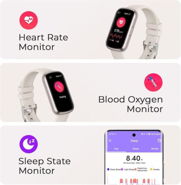 Fitness Tracker with 24/7 Heart Rate, Blood Oxygen, Sleep Monitor, 3ATM Waterproof Fitness Watch/Smart Watch/Activity Tracker, Pedometer/Step Counter, Calorie Tracker for Women Men, Starlight - Image 3
