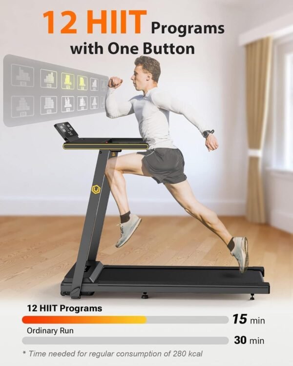UREVO Portable Folding Treadmills for Home, Max 3.0 HP Running Walking Treadmill with 12 Pre Set Programs and Wider Tread Belt, Adjustable Display, Pause Detection - Image 7