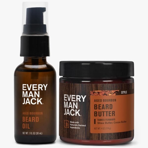Every Man Jack Beard Oil & Beard Butter Bundle - Aged Bourbon Fragrance - Rejuvenates, Hydrates & Styles Dry Beards - Naturally Derived with Cocoa Butter and Shea Butter - Image 2