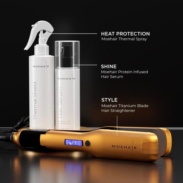 MOEHAIR Professional Grade Heat Protection Spray for Color-Treated and Natural Hair, Thermal Protection for Hair, Tames Flyaways, Reduces Frizz, Adds Shine, Split End Treatment, 8 Fl Oz - Image 7