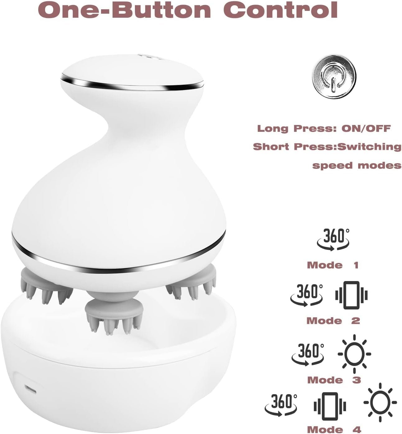 Electric Head Massager Waterproof,with 4 Detachable Massage Heads,Wireless Portable Red Light Care Handheld Massager,4 Massage Modes Stress Relax for Scalp,Suitable The Whole Body and Pets - Image 7