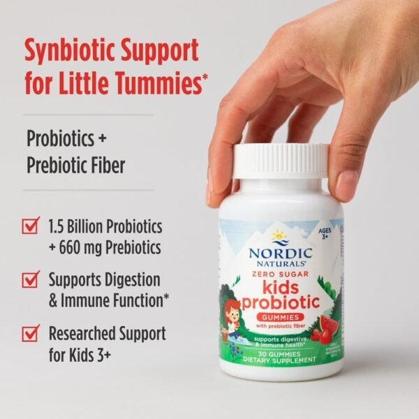 Nordic Naturals Zero Sugar Kids Probiotic Gummies - Strawberry Watermelon Flavor - 30 Gummies - Supports Digestive Wellness & Immune Health - Non-GMO - Third Party Tested - Vegan - 30 Servings - Image 8