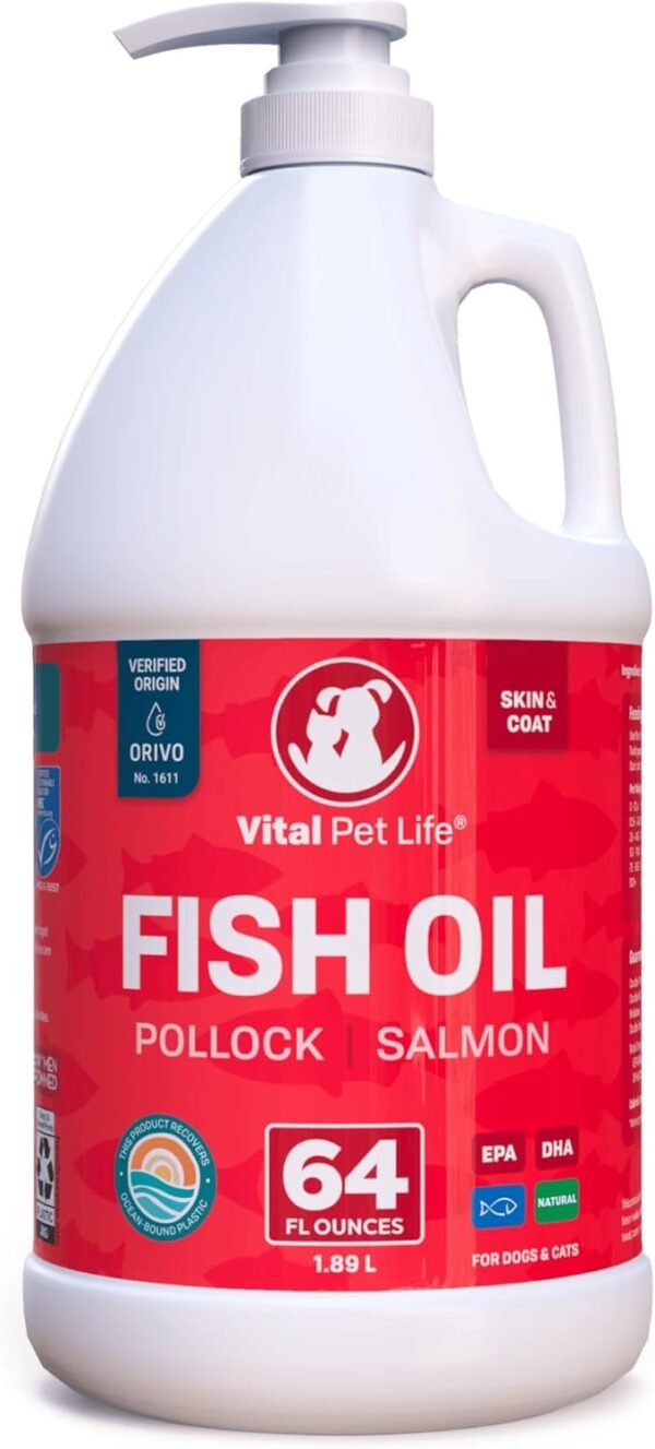 Fish Oil for Dogs - Healthy Skin & Coat, Salmon, Pollock, All Natural Supplement for Pets, Itching Scratching Allergy & Inflammation Defense, Omega 3 EPA DHA, Brain & Heart Health, 64 oz - Image 2