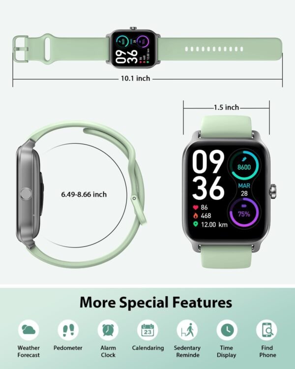 Smart Watch for Women Android & iPhone, Alexa Built-in, 1.8" Fitness Watches with Bluetooth Call (Answer/Make), Heart Rate/Sleep/SpO2 Monitor, IP68 Waterproof Fitness Tracker, 101+ Sports, Green - Image 7