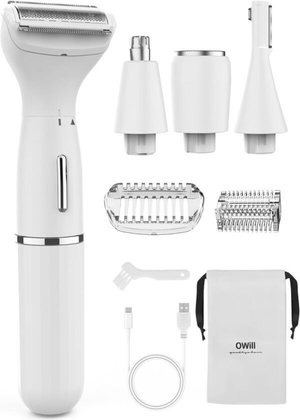 OWill Ear Nose Hair Trimmer for Men/Women 4in1 Flawless Eyebrow Facial Hair Remover Trimmer, Stainless Steel Blades, Type-C Charge, Waterproof, Suitable for Underarms Private Parts Moustache etc White - Image 2