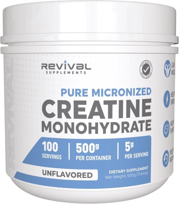 Revival Premium Micronized Creatine Monohydrate - HPLC Tested 100% Pure Grade - 500g (100 Servings) - Supports Lean Muscle Growth - Maximum Absorption - Unflavored - Made in USA & 3rd Party Lab Tested - Image 2
