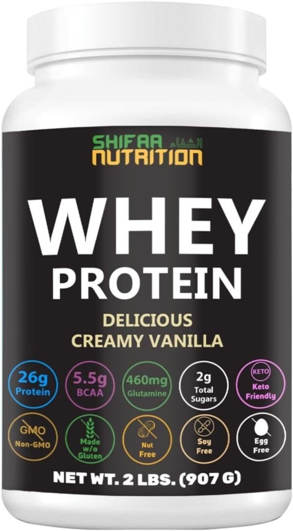 Delicious Creamy Vanilla Halal Whey Protein Powder 2Lbs | 26g Protein, 5500mg BCAAs, and 460mg Glutamine | for Recovery & Lean Muscles | Gluten-Free | Non-GMO | Keto-Friendly - Image 2