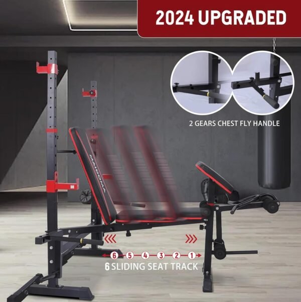1500LBS 6 in 1 Weight Bench Set with Leg Extension/Curl and Preacher Curl, Bench Press Set and barbell Rack with Safety Bar Catches, Foldable Workout Benches for Home(US Stock) - Image 8