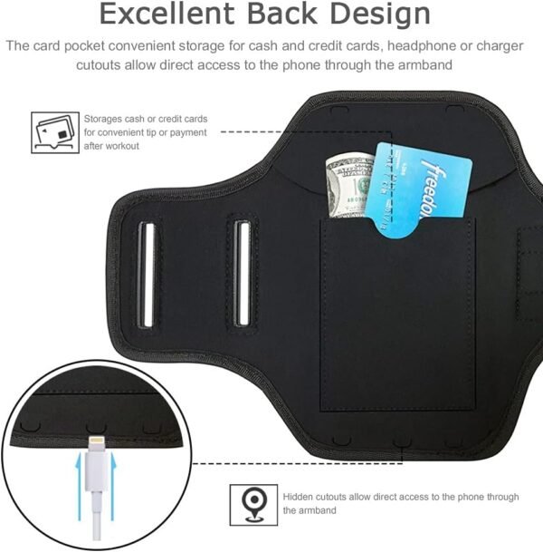 iPhone 13 Mini, 12 Mini Armband, JEMACHE Water Resistant Gym Workouts Running Phone Arm Band for iPhone 13Mini, 12Mini (Black) - Image 4