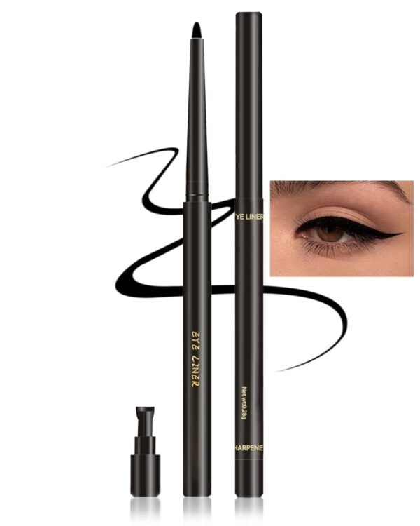 Black Gel Eyeliner for Older Women,Gel Eye Liner Pencil Waterproof Smudgeproof,Retractable Matte Cream Eyeliner Waterline With Sharpener Retractable Eyebrow Liner Makeup Pen Mature Women Sensitive Eye - Image 2