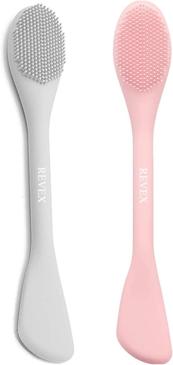 REVEX Silicone Face Mask Applicator,Face Scrubber,2Pcs Mask Applicator Tool for Facial Mud,Facial Cleansing Brushes with Bristles for Makeup Skincare Removal.(Pink+Gray) - Image 2
