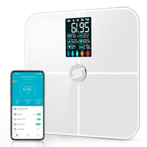 Smart Scale for Body Weight, Digiatl Weight Scale with Large LCD Display, 17 Body Composition Analyzer Sync to APP, Bathroom Body Fat Scale for BMI, BMR, Heart Rate, 400lb,White. - Image 2