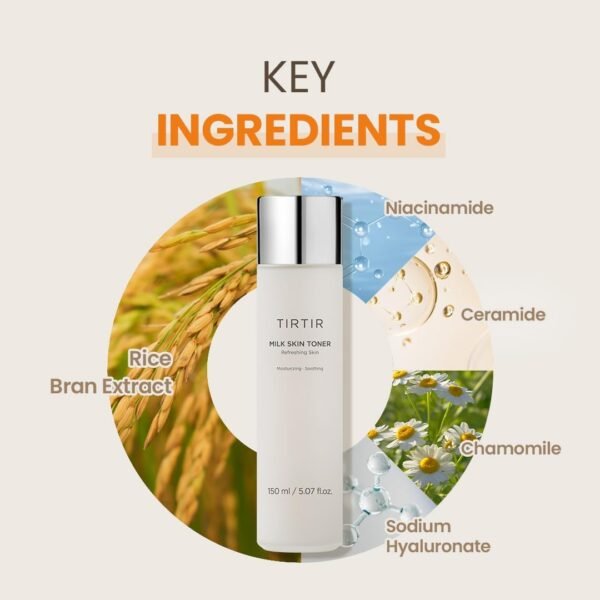 TIRTIR Milk Skin Rice Toner | Deep Moisturizing, Hydrating Toner for face, Niacinamide, Ceramide, Rice Bran Extract, Nature-Oriented Ingredients for Korean Skin Care, Vegan, 5.07 fl.oz. - Image 6