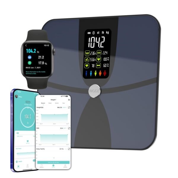 WGGE Smart Body Weight Scale,Digital Smart Bathroom Scale with Mobile App, Large LCD Display Screen,17 Body Composition Metrics BMI, Body Fat Tracking, Heart Rate,Baby Mode,400lb/180kg - Image 2