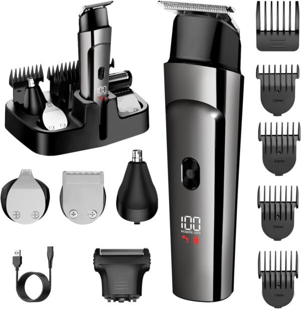 Beard Trimmer for Men - 5 in 1 Kit Electric Razor, Nose Hair Trimmer with LED Display, Cordless Mustache Body Face Grooming Kit, Waterproof Rechargeable Beard Shaver - Image 2