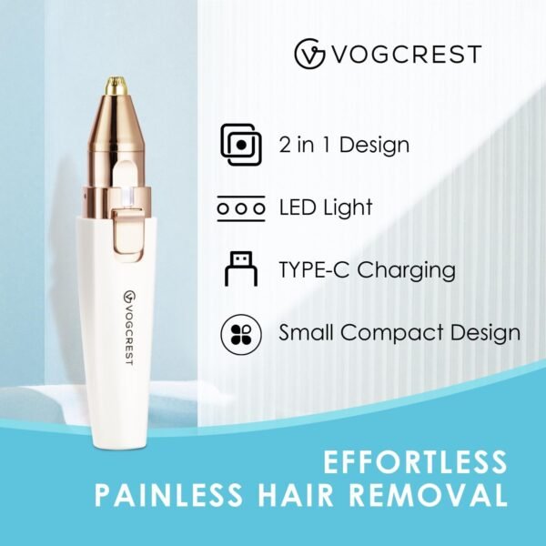 Eyebrow Facial Trimmer: 2 in1 Rechargeable Facial Hair Removal and Eyebrow Shaver - Face Lips Body Painless Facial Razor with Built-in LED Light (White) - Image 4