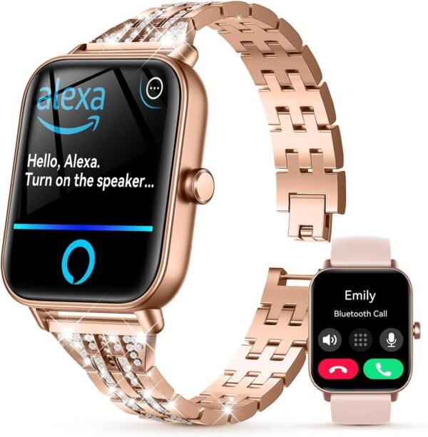 Gydom Smart Watch for Women with Diamond Jewelry Watchband, Alexa Built-in, IP68 Waterproof Fitness Tracker with Bluetooth Call, 1.8" Smartwatch with Heart Rate/SpO2/Sleep Monitor, 101+ Sports Mode - Image 2