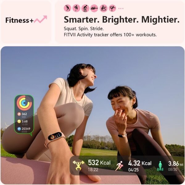 FITVII Ole Fitness Tracker, 1.6'' AMOLED Fitness Watch with 24/7 Heart Rate and Blood Pressure Monitor, Blood Oxygen Sleep Tracking Step Calories Counter IP68 Waterproof Activity Tracker for Women Men - Image 5