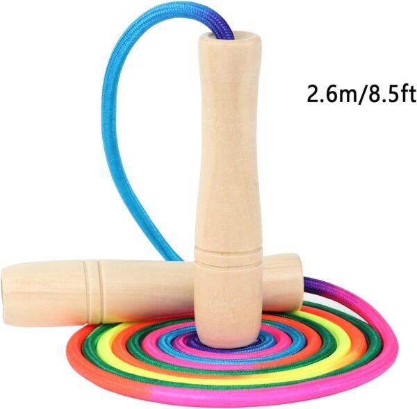 Jump Rope Kids, 8.5ft Adjustable Cotton Skipping Rope with Wooden Handle for Boys and Girls Fitness Outdoor Exercise (Rainbow color) - Image 3