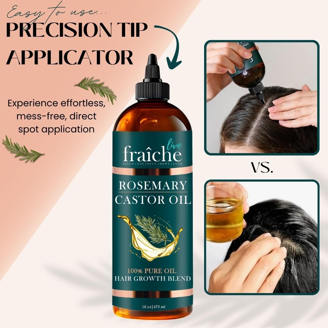 Live Fraiche Rosemary Castor Oil for Hair Growth 16oz - Rosemary Oil for Hair Growth and Thickening Pure Blend to Reduce Loss and Promote a Healthy Scalp - Image 4