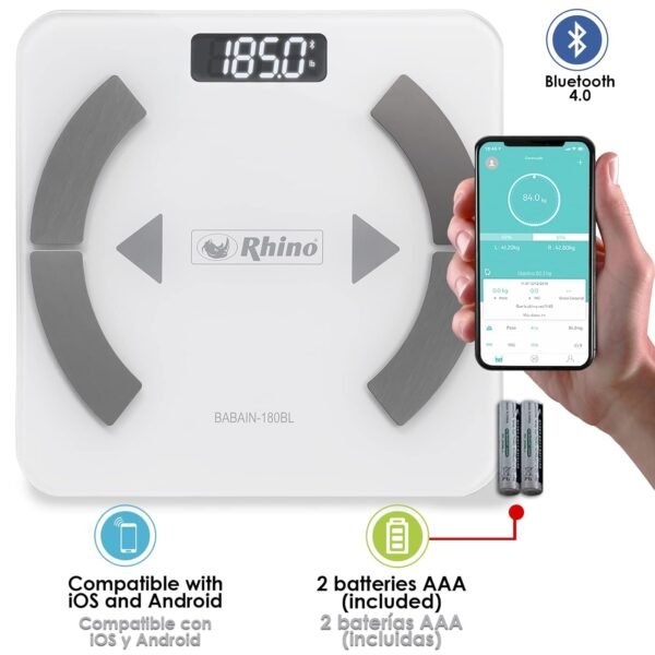 RHINO Smart Scale for Body Weight, High Precision, Bluetooth, Fitdays App, iOS and Android, Bathroom Wireless Machine for Fat, Muscle, BMI, 14 Body Indicators, 400lb (White) - Image 6