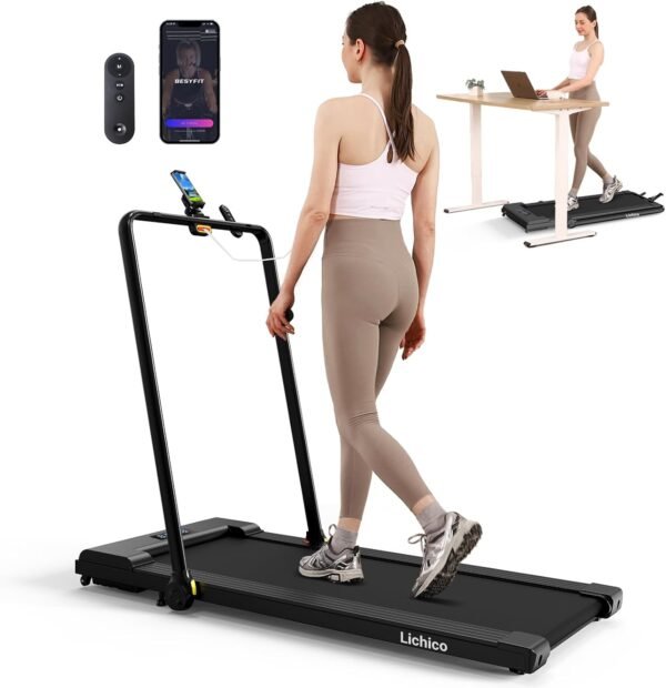 Lichico Walking Pad Under Desk Treadmill，Portable Small Treadmills for Home and Office，Super Quiet Brushless Motorized Walking Jogging Running Machine with Remote Control - Image 2