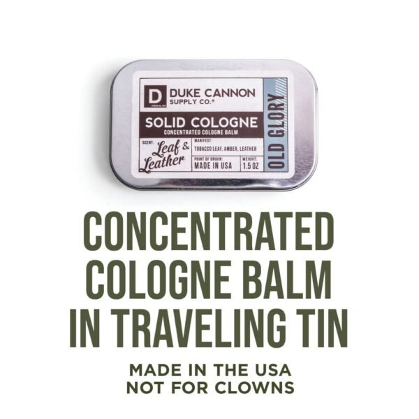 Duke Cannon Solid Cologne - Old Glory Premium Concentrated Cologne Balm, Fresh Tobacco, Amber, and Leather Scent, 1.5 oz. Travel Tin - Image 3