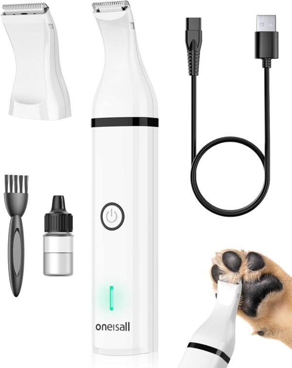 oneisall Dog Clippers with Double Blades,Cordless Small Pet Hair Grooming Trimmer,Low Noise for Trimming Dog's Hair Around Paws, Eyes, Ears, Face, Rump (White) - Image 2