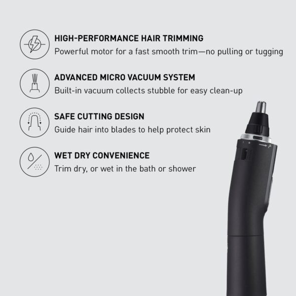 Panasonic Ear and Nose Hair Trimmer for Men with Vacuum Cleaning System, Powerful Motor and Dual-Edge Blades for Smoother Cutting, Wet/Dry – ER-GN70-K (Black) - Image 3