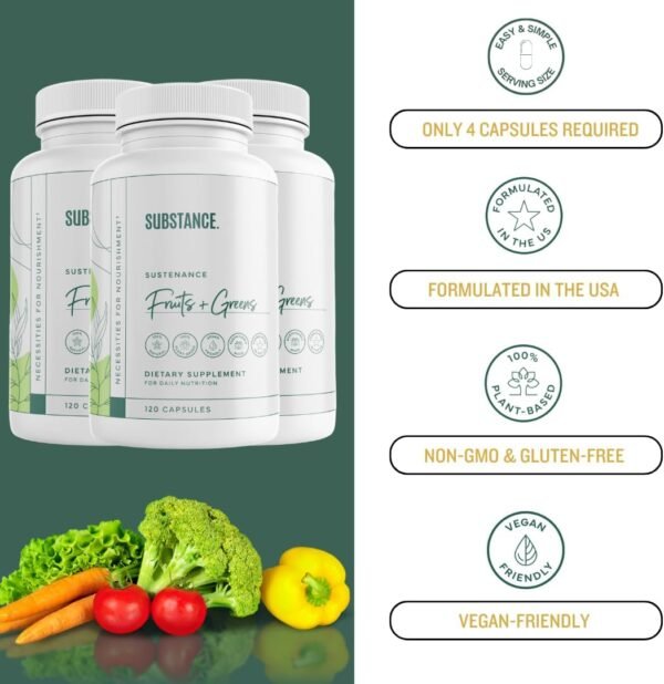 Nature's Sustenance Daily Greens, Fruits & Veggies Supplement - Superfood Vitamin Capsules - Enhance Energy, Mental Clarity, & Overall Wellness - US Made, Vegan-Friendly - 90 Servings. - Image 6