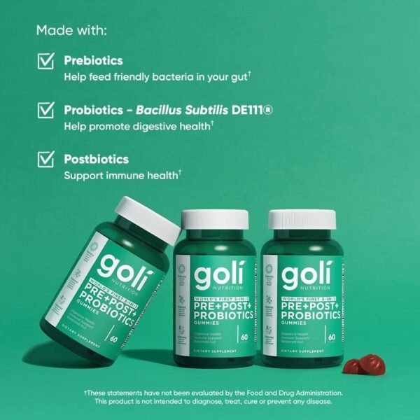 Goli Nutritional Supplement, Pre+Post+Probiotics Gummy - 300 Count - World's First 3-in-1 Gluten-Free, Vegan, Non-GMO, and Gelatin-Free. - Image 6