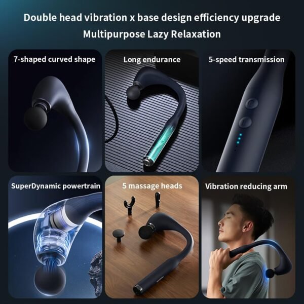 Massage Gun Deep Tissue with Long Handle for The Full Body,Pain Relief, Percussion Back Massager with 5 Massage Heads,Relax Gift for Mom, Dad, Wife, Husband,Friends (Black) - Image 6