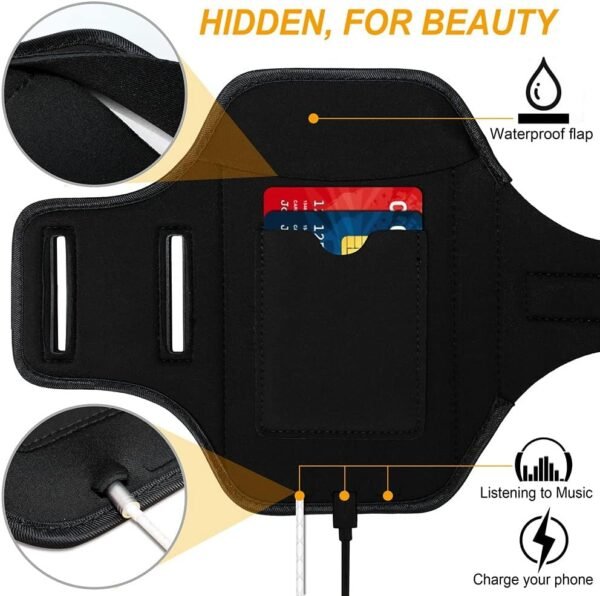 Armband for iPhone 16/16 Pro/15/15 Pro/14/14 Pro/13/13 Pro/12/12 Pro/11/XR,Sweatproof Running Exercise Bag with Card Slot for iPhone 16,15,14,13,12,11,iPhone XR(Black) - Image 6