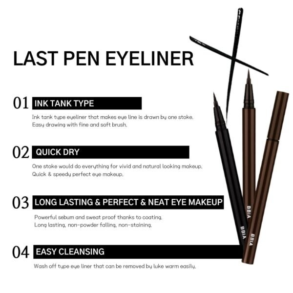 BBIA Last Pen Eyeliner - Waterproof Liquid Pen Eye Liner Long-Lasing Quick Dry Multi-Proof Easy Drawing Ink Tank Type with Precise & Flexible Fine Brush No-Skip Korean Eye Makeup (01 SHARPEN BLACK) - Image 4