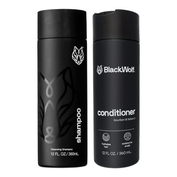 Black Wolf Everyday Men’s Shampoo & Conditioner Set, 12 Fl Oz - Charcoal Powder Cleanses Scalp and Fights Dirty & Greasy Hair - Thick & Rich Lather Daily Shampoo and Conditioner - For All Hair Types - Image 2