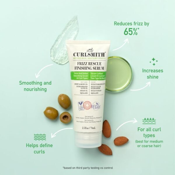 CURLSMITH - Frizz Rescue Finishing Serum, Oil-to-Gel Hair Serum, Tame Frizz, Add Shine, Humidity Protection, For All Curl Types, Vegan, 74ml/2.5 fl oz - Image 3