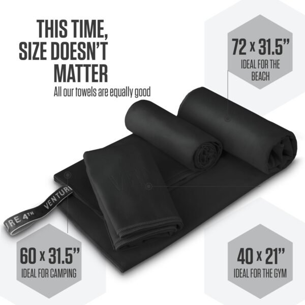 VENTURE 4TH - 4pcs Quick Dry Towels. Microfiber Travel Towels. Lightweight & Fast Drying Travel Towels for Body. Compact & Easy to Pack - 4 Pack Black Medium - Image 4
