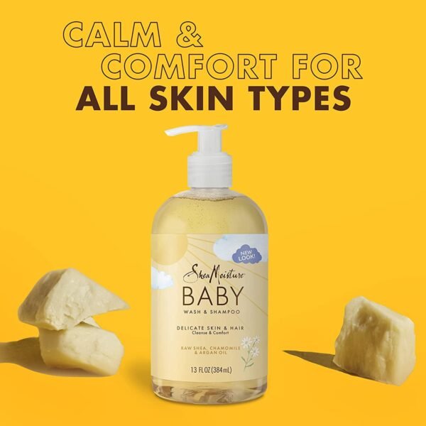 SheaMoisture Baby Wash & Shampoo for All Skin Types Raw Shea, Chamomile & Argan Oil Baby Wash and Shampoo with Frankincense & Myrrh to Help Cleanse 13 oz, Gold, Packaging may vary - Image 7