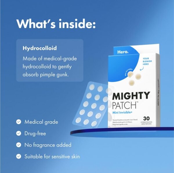 Hero Cosmetics Mighty Patch™ Mini Invisible+ Patches – Extra Small Daytime Hydrocolloid Acne Pimple Patches for Covering Zits and Blemishes, Blends Into Skin and Barely There (30ct 10mm Patches) - Image 7