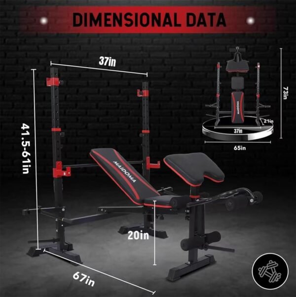 1500LBS 6 in 1 Weight Bench Set with Leg Extension/Curl and Preacher Curl, Bench Press Set and barbell Rack with Safety Bar Catches, Foldable Workout Benches for Home(US Stock) - Image 7