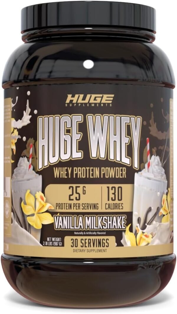 Huge Whey, Protein Powder for Muscle Gain, 25g Protein, 12g EAAs, Supports Muscle Growth, Performance & Recovery (Vanilla Milkshake, 30 Servings) - Image 2