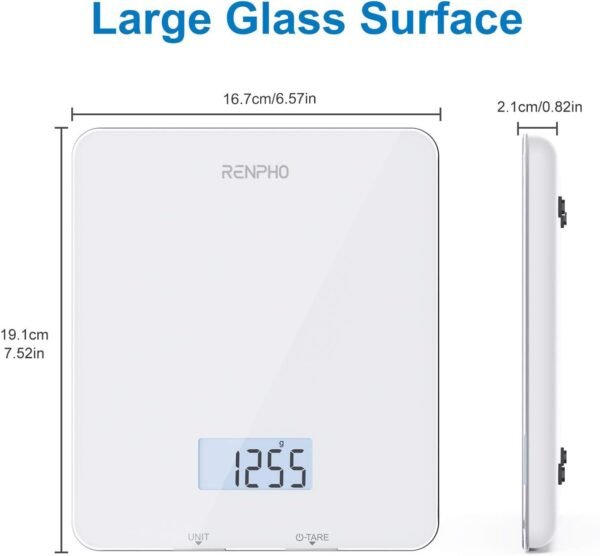 RENPHO Food Scale with Nutritional Calculator, Digital Kitchen Scale for Weight Loss, Smart Food Weight Scale with App for Macro Keto Calorie Cooking, Grams and Ounces, White, 11lb/5kg - Image 9
