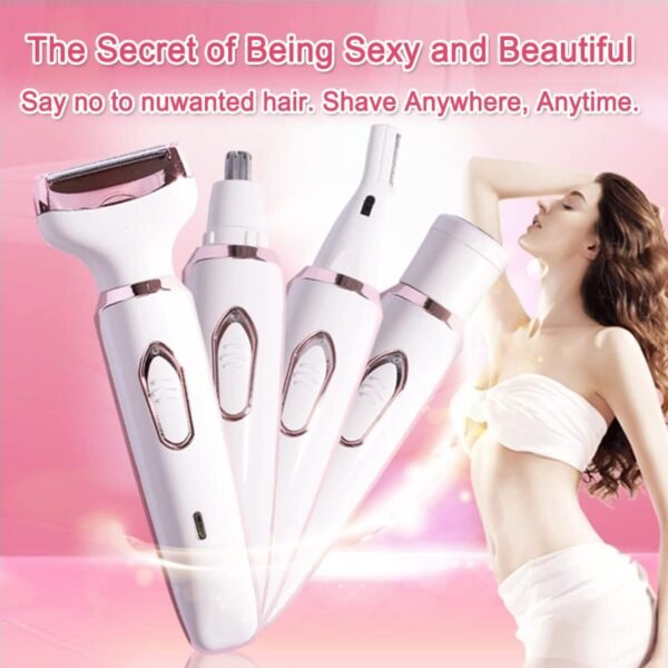 Electric Razor for Women,Hair Trimmer for Face Nose Eyebrow Beard Mustache Arm Leg Armpit Bikini,Painless Rechargeable Portable 4 in 1 Womens Body Shavers Set - Image 8