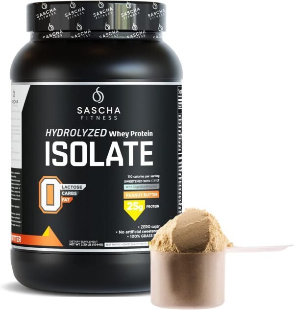SASCHA FITNESS Hydrolyzed Whey Protein Isolate,100% Grass-Fed (2.3 Pounds, Peanut Butter) - Image 9