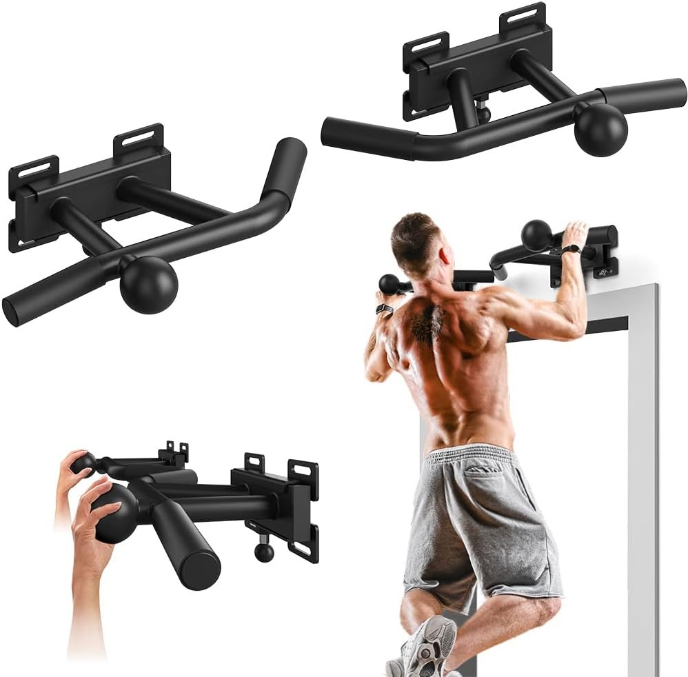 ONETWOFIT Wall Mounted Pull Up Bar, Adjustable Wall Mount Chin Up Bar with 2 Ball Grips Strength Training Equipment, Multifunctional Exercise Bars Trainer for Indoor Outdoor Home Garage - Image 2
