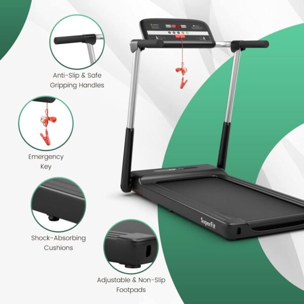 GYMAX Foldable Treadmill, 2.25HP Portable Treadmill with App Control & LED Monitor, Compact Running Walking Jogging Machine for Small Space, Home Gym Workout Fitness Folding Treadmill - Image 9