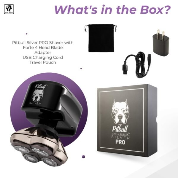 Skull Shaver Pitbull Silver PRO: Electric Head Shaver for Men, Wet & Dry Bald Head Shaver with Ergonomic Design - Perfect Grooming Gift Set for Your Husband - Image 4